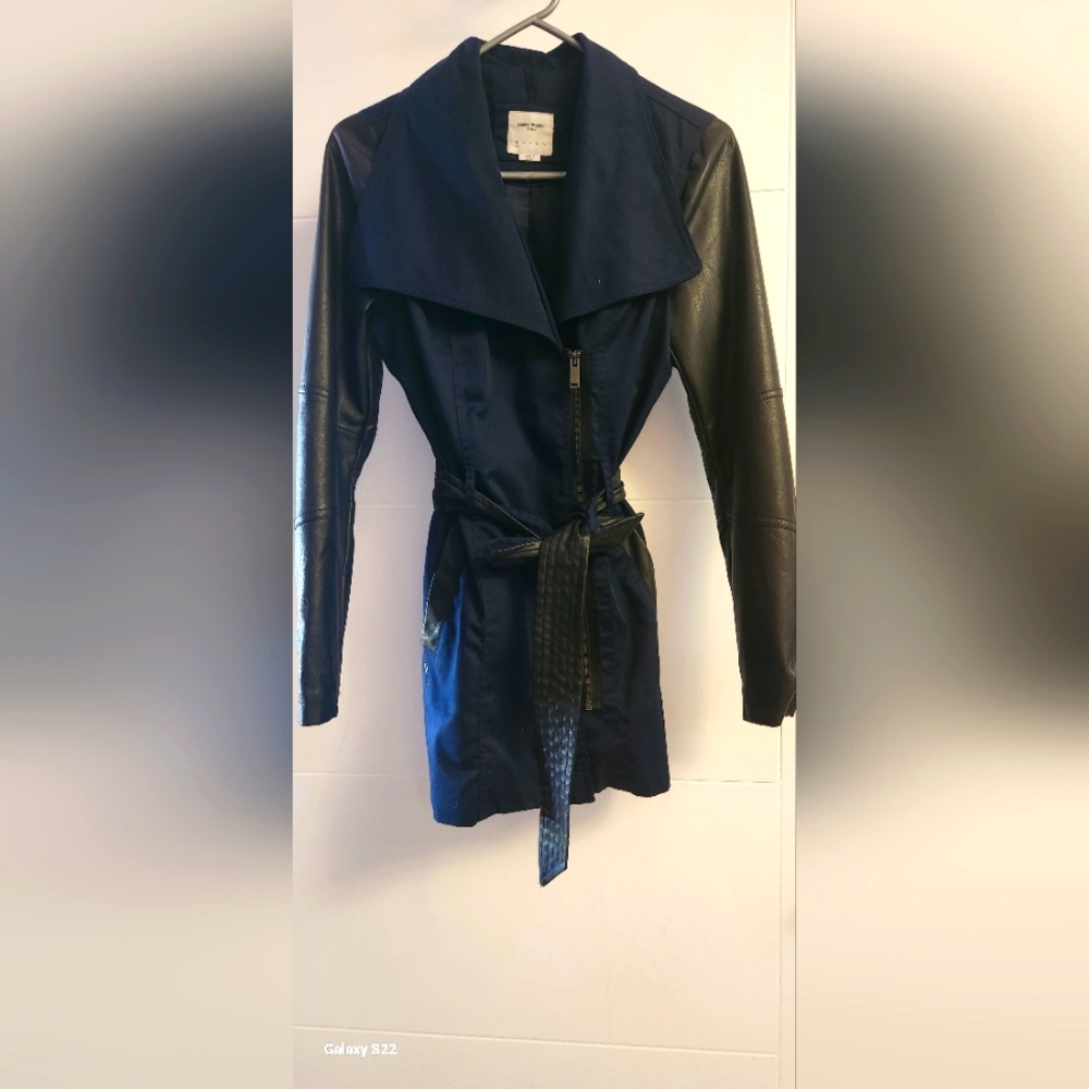 Vero Moda Blue and Black Trench Coat with Belted Waist